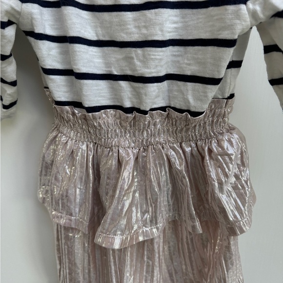 NWOT Crewcuts 2T Blue & White Stripe & Shiny Champagne Long Sleeve Girls Dress - Picture 3 of 5